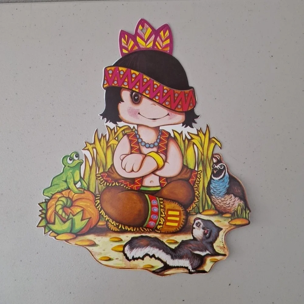 4 Beistle 1978 Vintage Die Cut Thanksgiving Pilgrims Native American